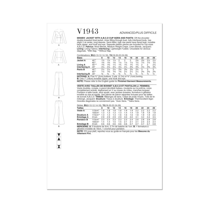 Naaipatroon Vogue broekpak 1943 maat 34-42, Dui/En/Fr