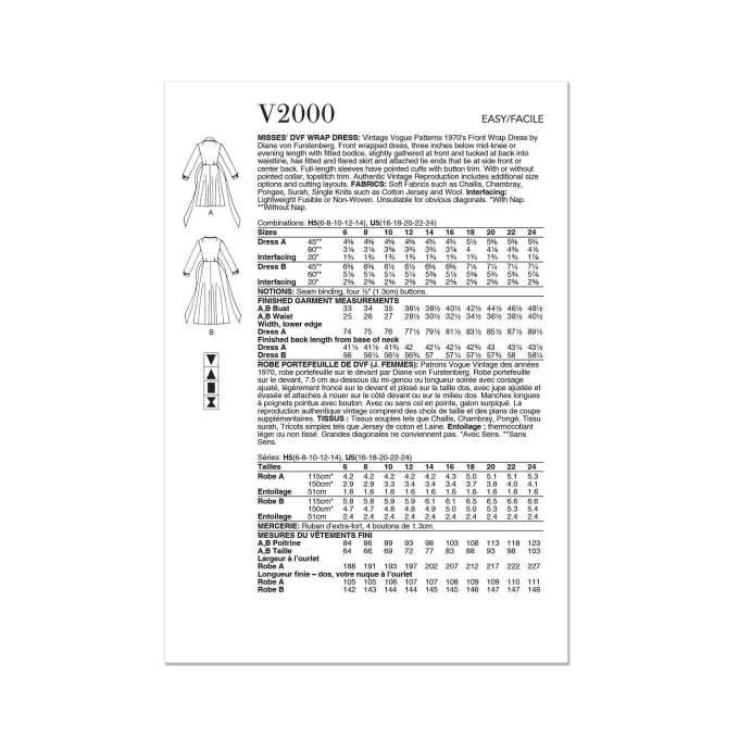 Naaipatroon Vogue 2000 Vintage jurk, maat 32-40 Dui/En/Fr