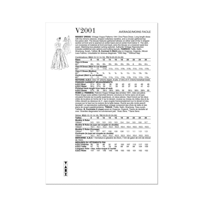 Naaipatroon Vogue 2001 Vintage jurk, maat 44-52, Dui/En/Fr