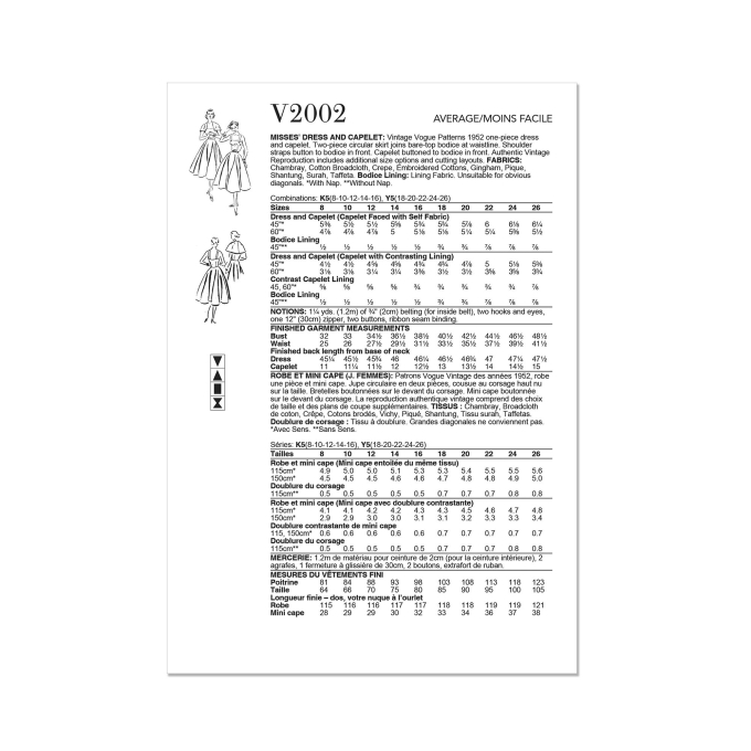 Naaipatroon Vogue 2002 Vintage jurk, maat 44-52, Dui/En/Fr