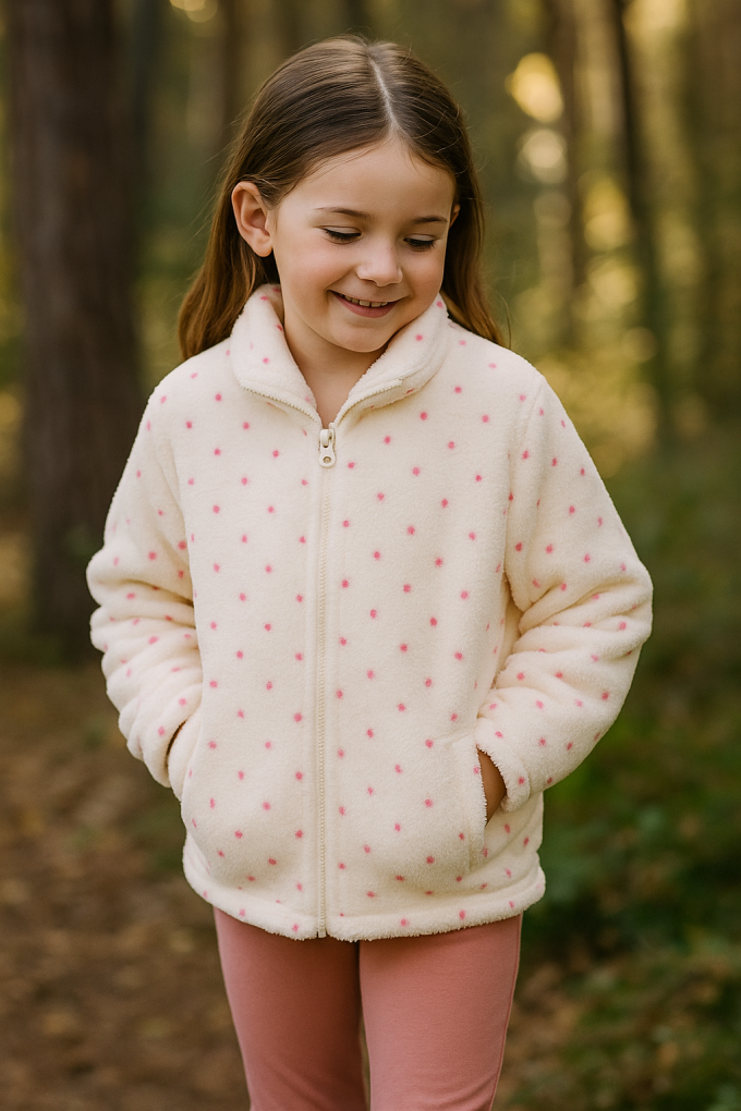 Lightweight Sherpa fleece with embroidery Camilla, cream