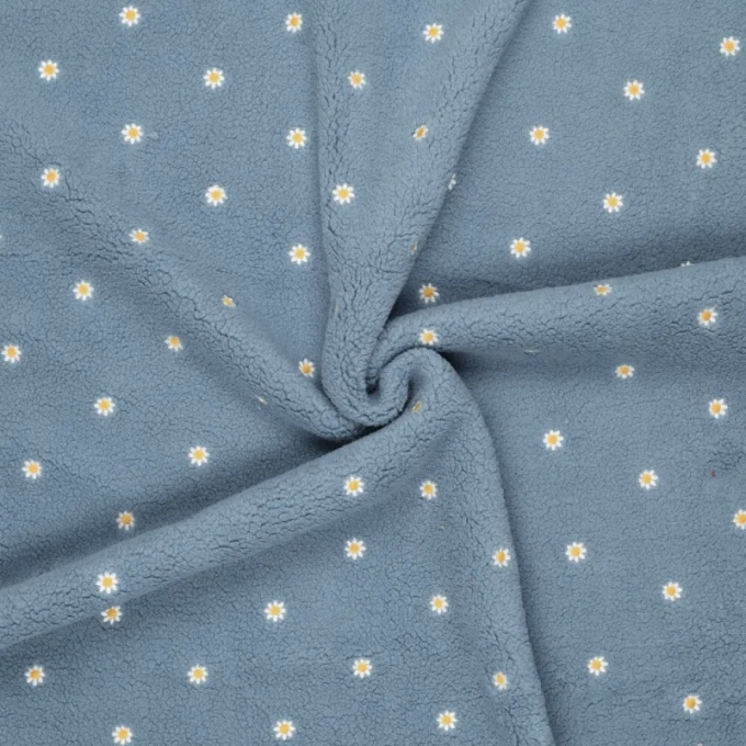 Sherpa Fleece leicht Stickerei Camilla, jeansblau