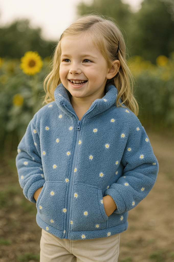 Sherpa Fleece leicht Stickerei Camilla, jeansblau