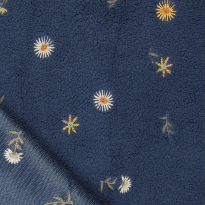 Sherpa Fleece leicht Stickerei Wildflowers, blau