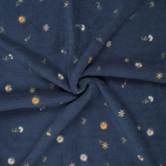 Sherpa Fleece leicht Stickerei Wildflowers, blau