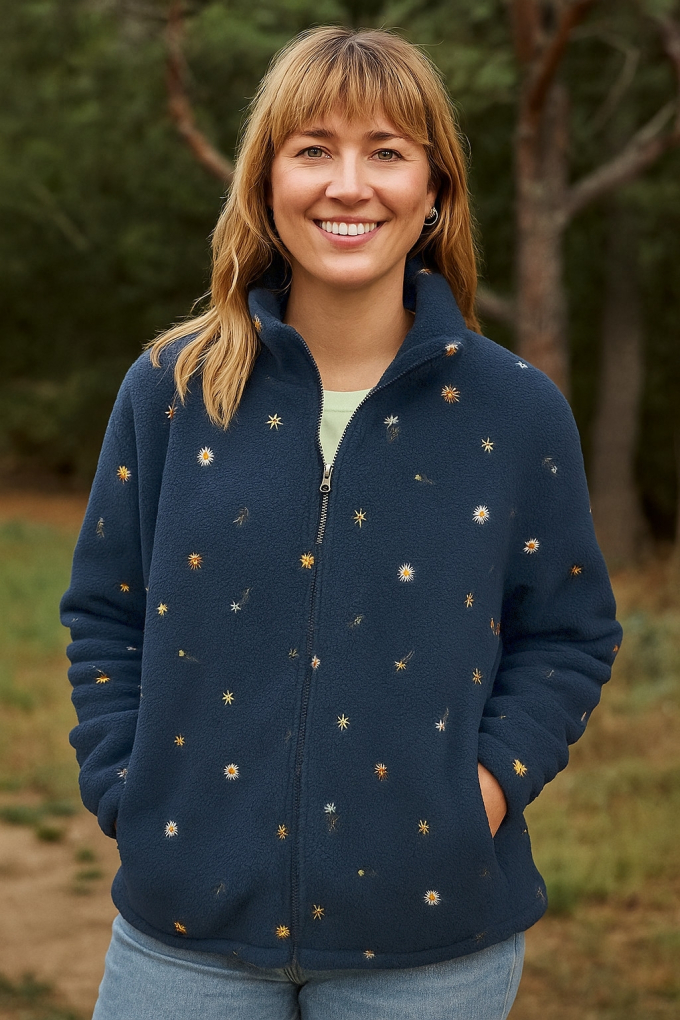 Sherpa Fleece leicht Stickerei Wildflowers, blau
