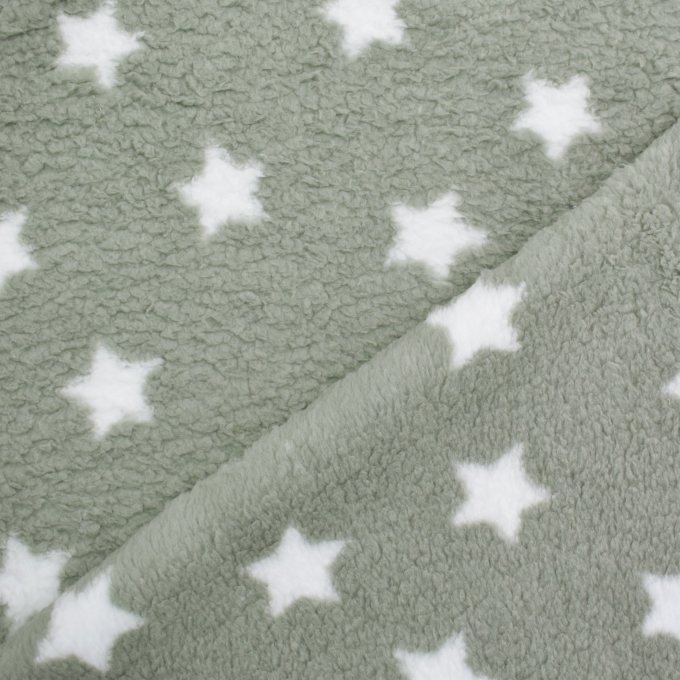 Sherpa fleece stof Stars, grijsgroen
