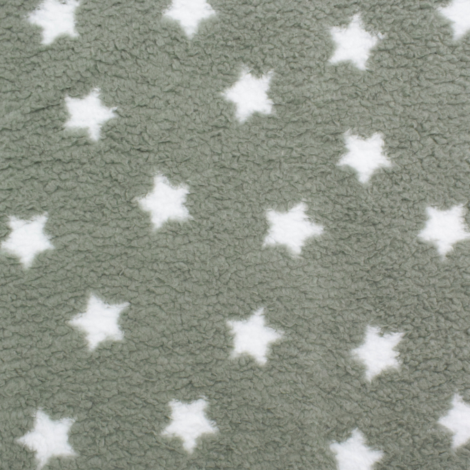 Sherpa fleece stof Stars, grijsgroen