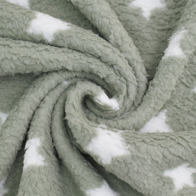 Sherpa fleece stof Stars, grijsgroen