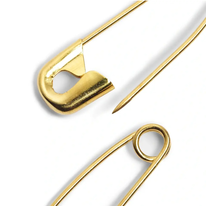 Veiligheidsspelden gebogen, messing, 38 mm