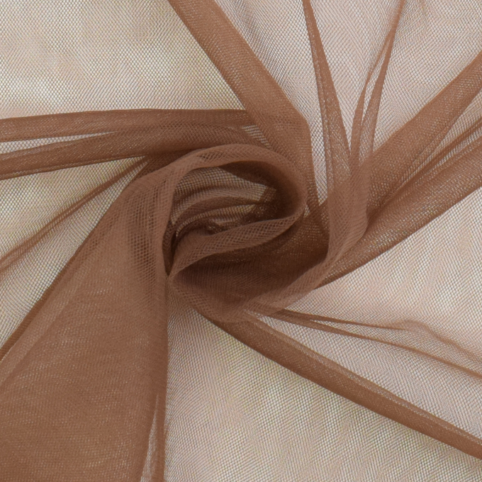 Tissu tulle souple stretch, marron foncé