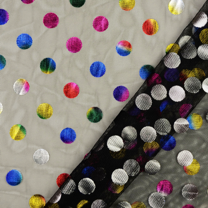 Tissu tulle souple à pois lamés, noir - multicolore