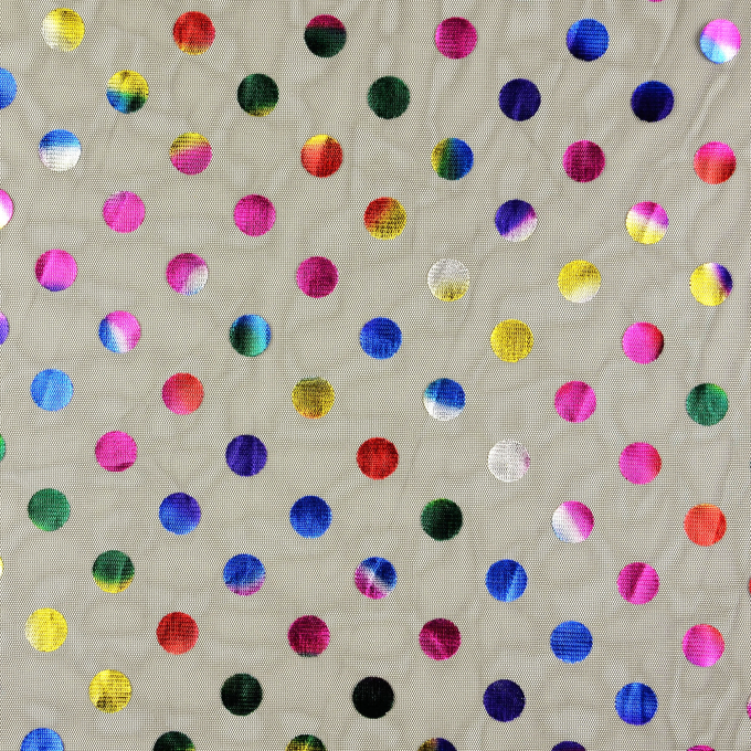 Tissu tulle souple à pois lamés, noir - multicolore