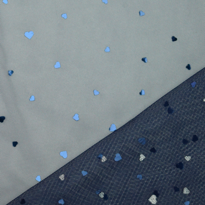 Tissu tulle souple coeurs brillants glitter hearts, bleu foncé