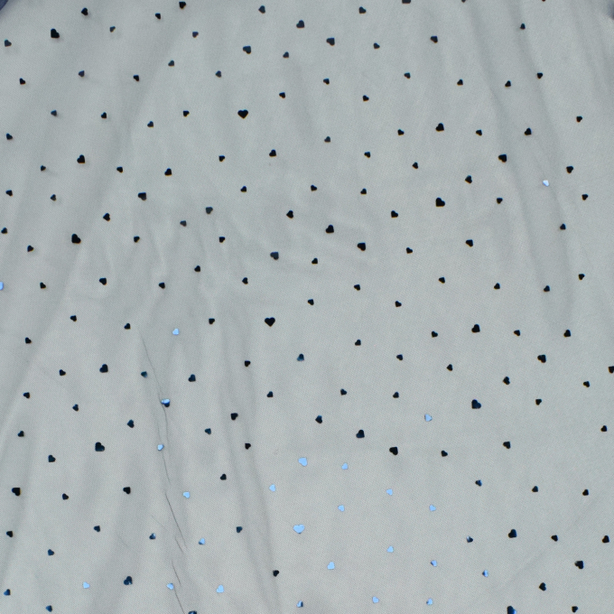 Tissu tulle souple coeurs brillants glitter hearts, bleu foncé