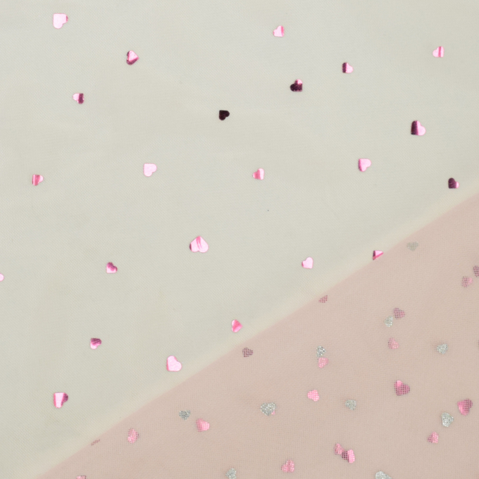 Tissu tulle souple coeurs brillants glitter hearts, rose