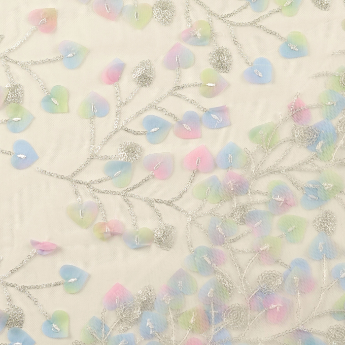 Tissu tulle souple Leaves, blanc