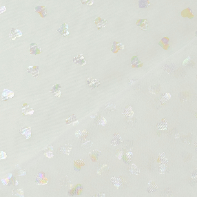 Tissu tulle Coeurs Shiny Hearts, blanc