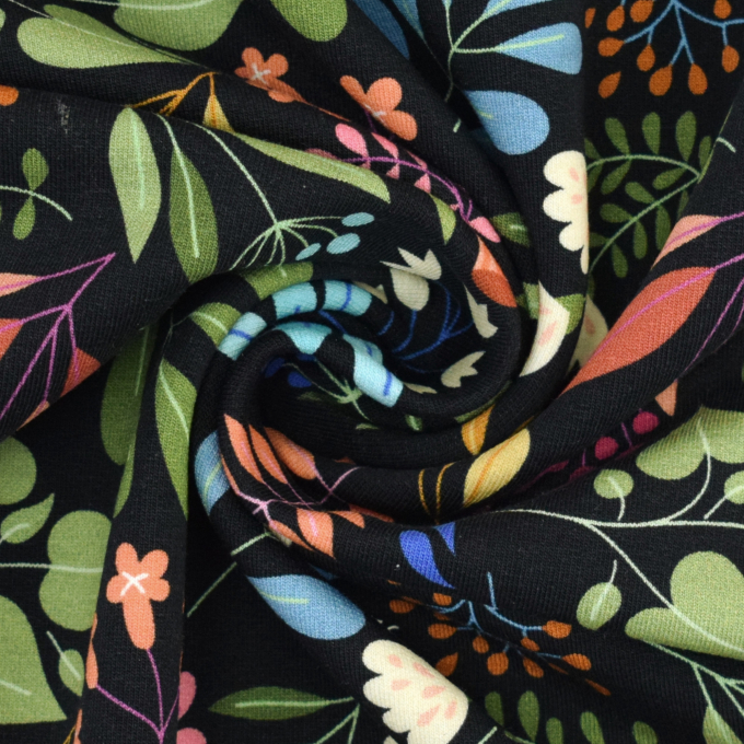 Sweatshirtstof Albstoffe Hamburger Liebe Glossy Leaves, zwart