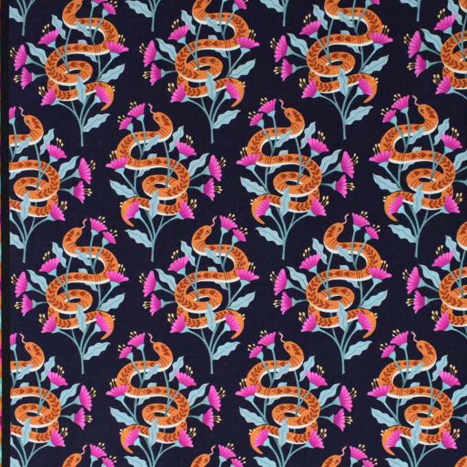 Tissu sweat léger bio Albstoffe Hamburger Liebe Magical Shimmer of Wisdom, bleu marine