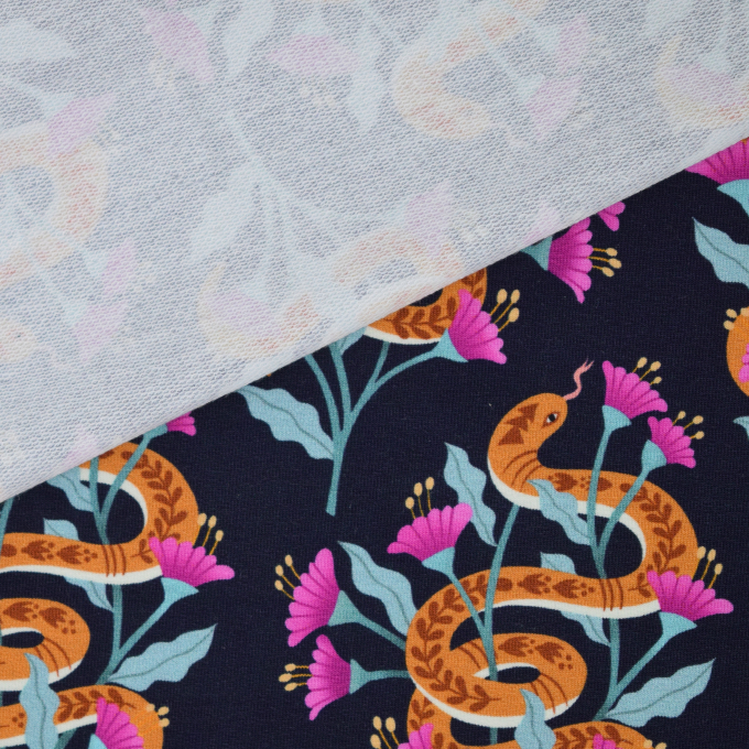 Tissu sweat léger bio Albstoffe Hamburger Liebe Magical Shimmer of Wisdom, bleu marine
