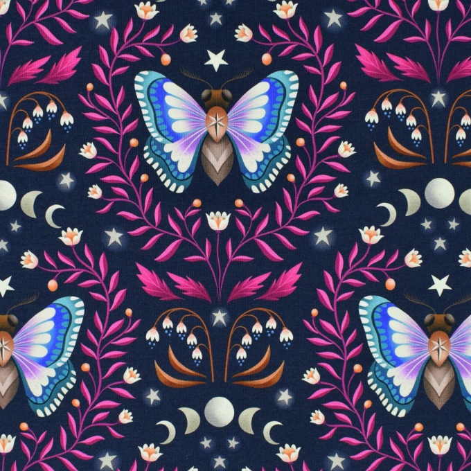 Sommersweat Albstoffe Hamburger Liebe Midnight Luna Moth, marine
