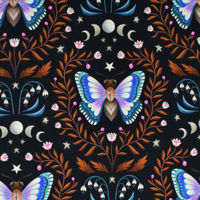 Sommersweat Albstoffe Hamburger Liebe Midnight Luna Moth, schwarz - braun