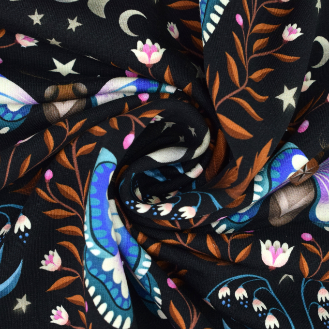 Sommersweat Albstoffe Hamburger Liebe Midnight Luna Moth, schwarz - braun
