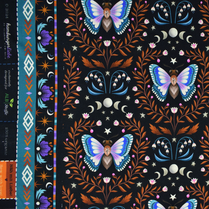 Sommersweat Albstoffe Hamburger Liebe Midnight Luna Moth, schwarz - braun