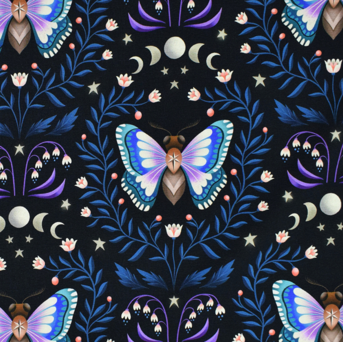 Sommersweat Albstoffe Hamburger Liebe Midnight Luna Moth, schwarz - blau