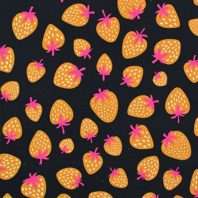 Sweatshirtstof Albstoffe Hamburger Liebe Picknick Strawberries, zwart