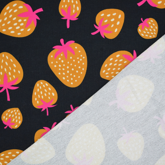 Sweatshirtstof Albstoffe Hamburger Liebe Picknick Strawberries, zwart