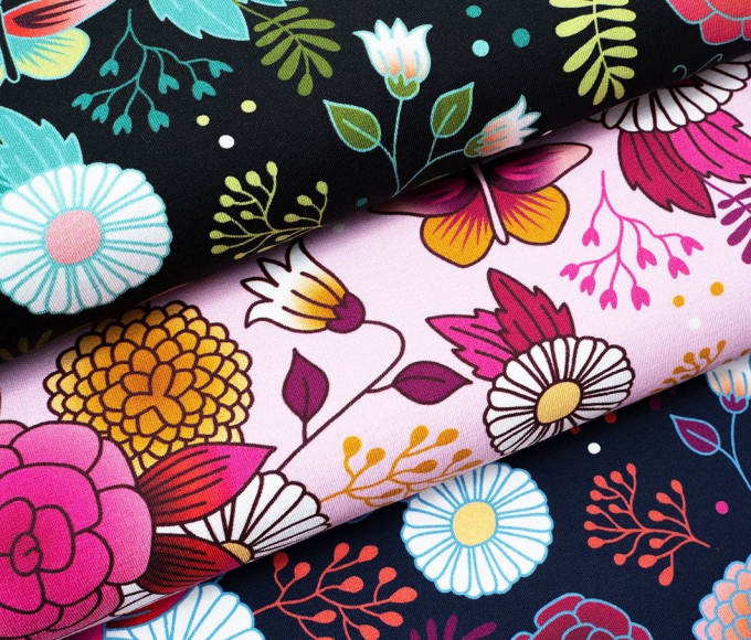 Tissu sweat léger bio Albstoffe Hamburger Liebe Sweet Gardeners Delight, noir