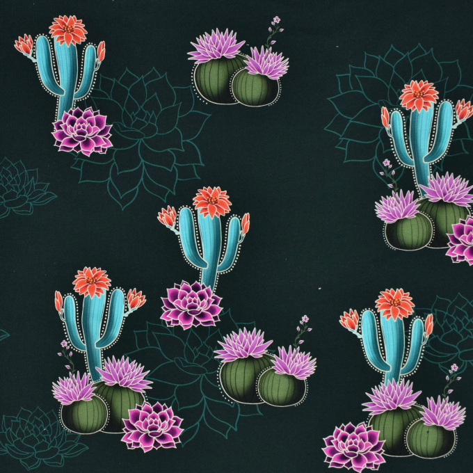 Tissu sweat léger bio Albstoffe Hamburger Liebe Western Fairy Tales Prairie Blossom, vert foncé