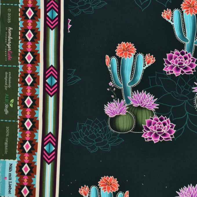Tissu sweat léger bio Albstoffe Hamburger Liebe Western Fairy Tales Prairie Blossom, vert foncé