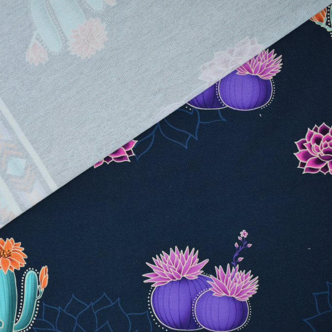 Tissu sweat léger bio Albstoffe Hamburger Liebe Western Fairy Tales Prairie Blossom, bleu foncé