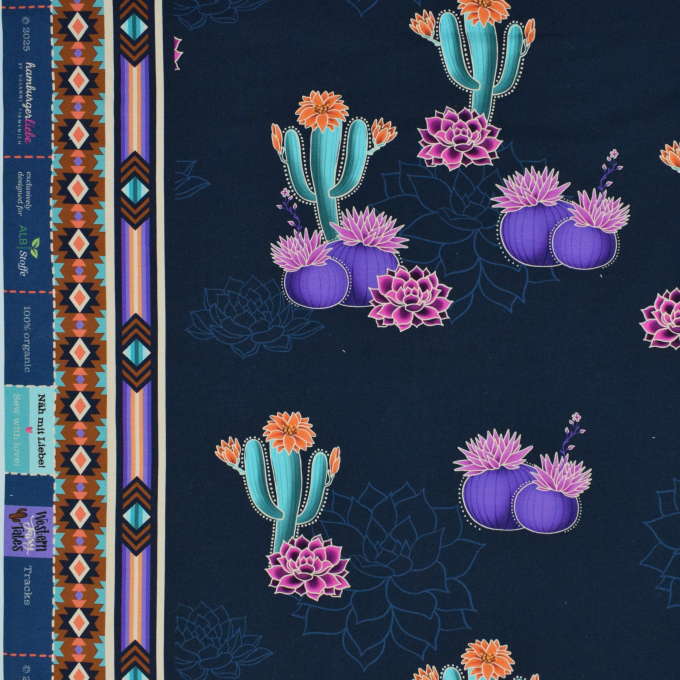 Tissu sweat léger bio Albstoffe Hamburger Liebe Western Fairy Tales Prairie Blossom, bleu foncé