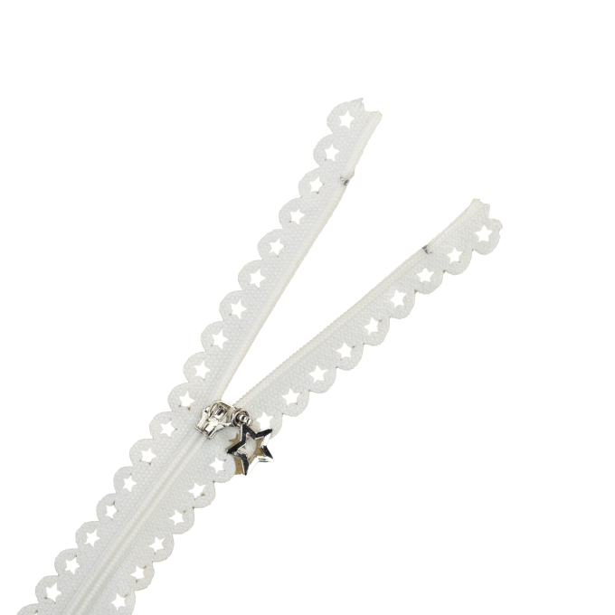 Fermeture à glissière en dentelle étoiles 25 cm blanc