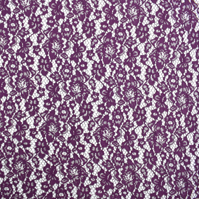 Tissu dentelle guipure Fleurs, aubergine