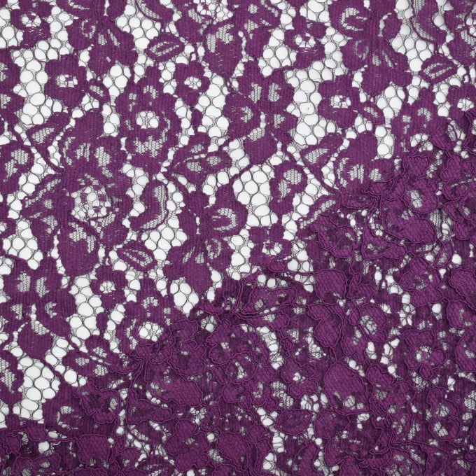 Tissu dentelle guipure Fleurs, aubergine