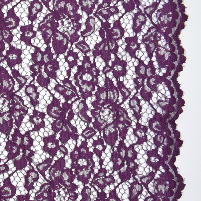 Tissu dentelle guipure Fleurs, aubergine
