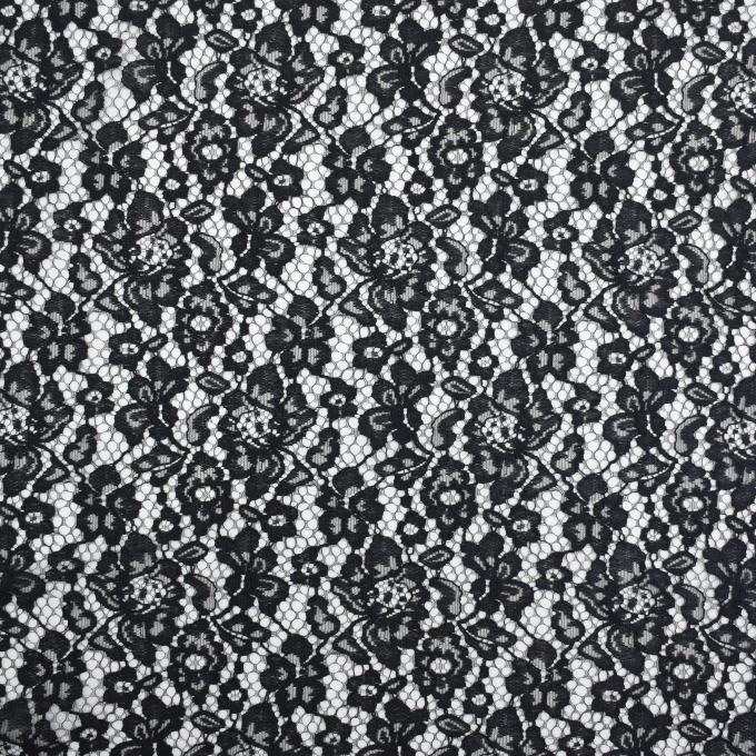 Tissu dentelle guipure Fleurs, noir
