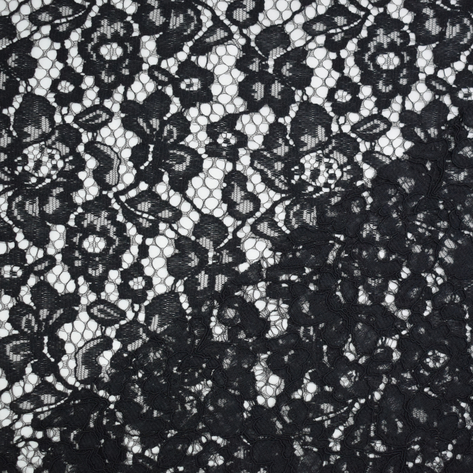 Tissu dentelle guipure Fleurs, noir