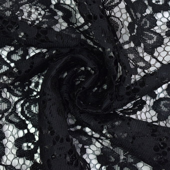 Tissu dentelle guipure Fleurs, noir