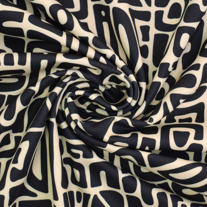 Tissu jersey technique sport Géométrique Abstract Inca, blanc vanille