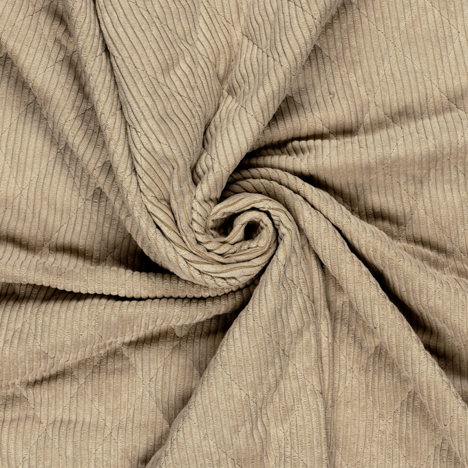 Tissu matelassé molletonné velours côtelé, beige