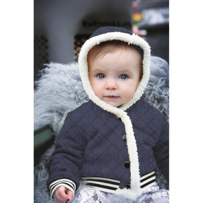Gewatteerde stof met imitatiebont denim, donkerblauw