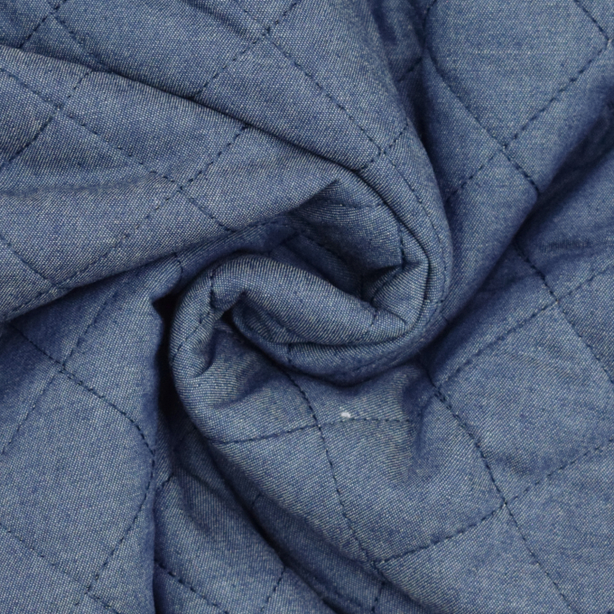 Tissu matelassé envers fausse fourrure look jean, bleu denim