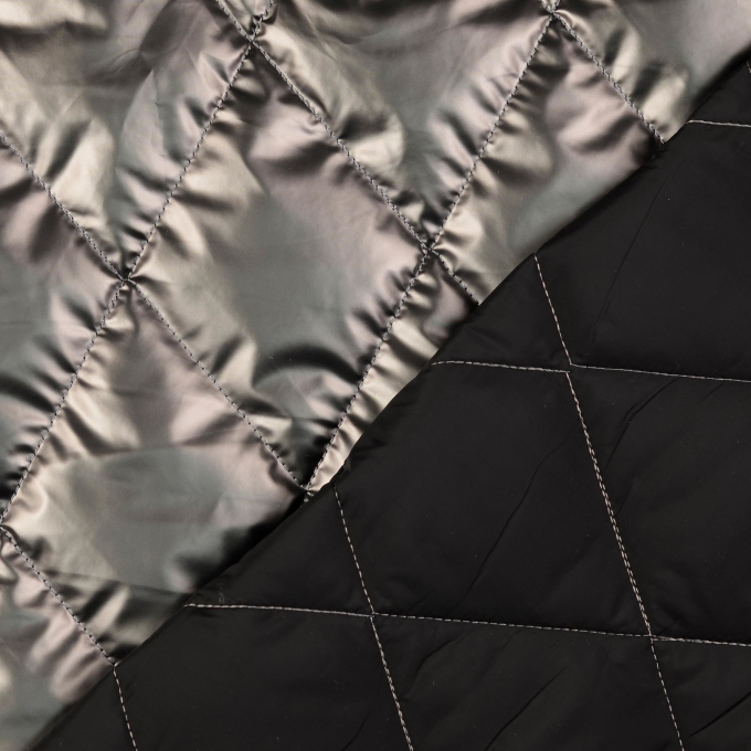 Doorgestikte stof metallic, grijs