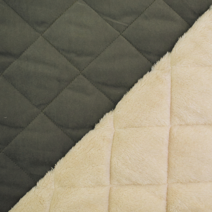 Tissu matelassé envers fausse fourrure, vert olive